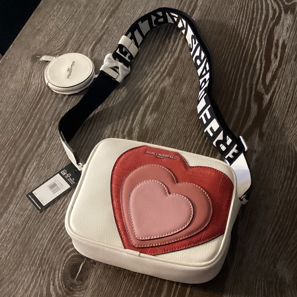 Karl Lagerfeld Crossbody White Bag with Red and Pink Hearts Valentine Edition - Picture 2 of 8
